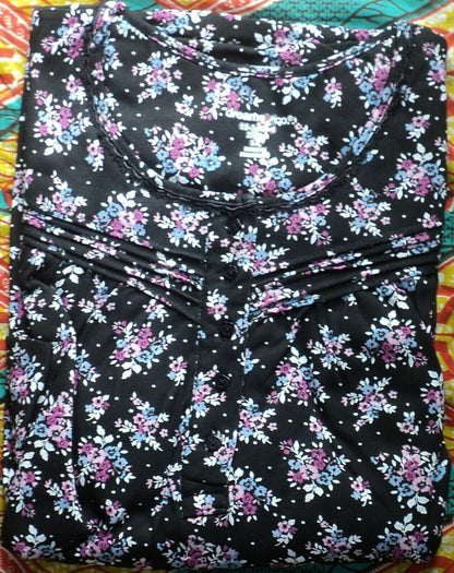 Dreams & Co. Plus Size Petite Black Bouquet Long Cotton Knit Nightgown Size 4X