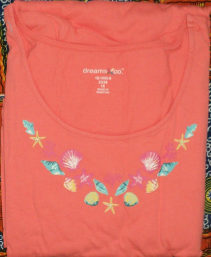 Dreams & Co. Plus Size Sweet Coral Short Sleeves Sleep Shirt Tee Size 1X(22/24)