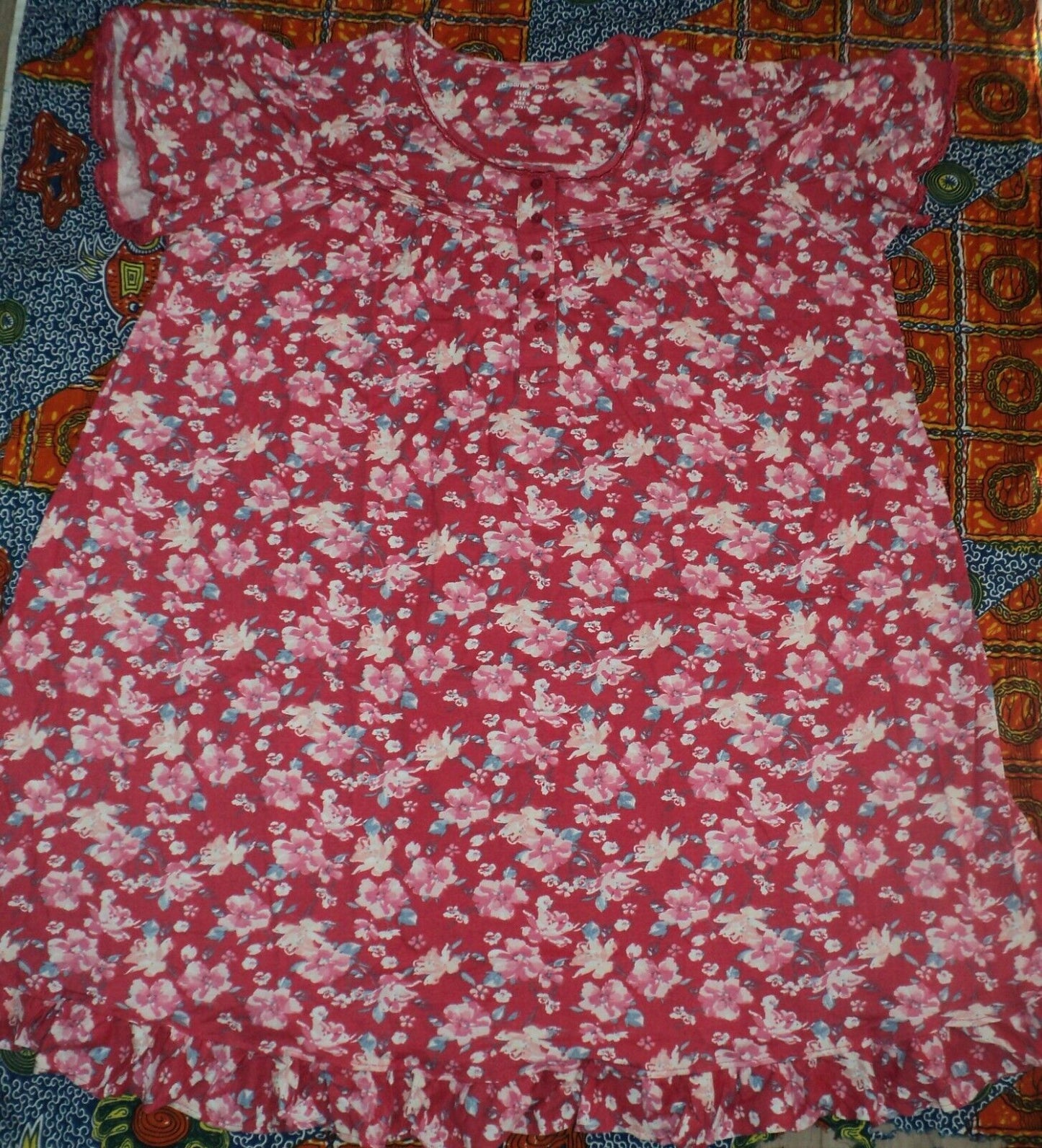 Dreams & Co. Plus Size Strawberry Roses Short Cotton Knit Nightgown Sz 2X-26/28