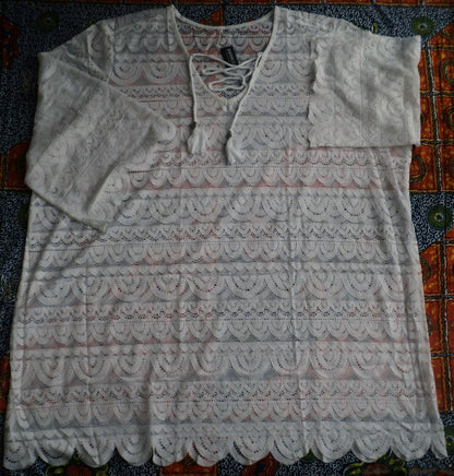 Swimsuits for all Plus Size White Scallop Lace Cover Up Size 26/28