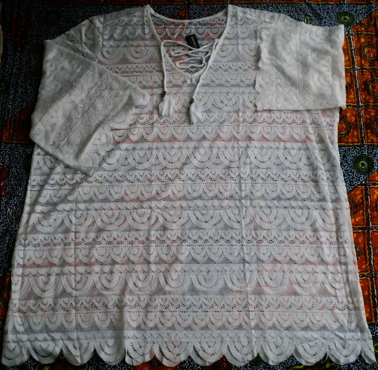 Swimsuits for all Plus Size White Scallop Lace Cover Up Size 34/36