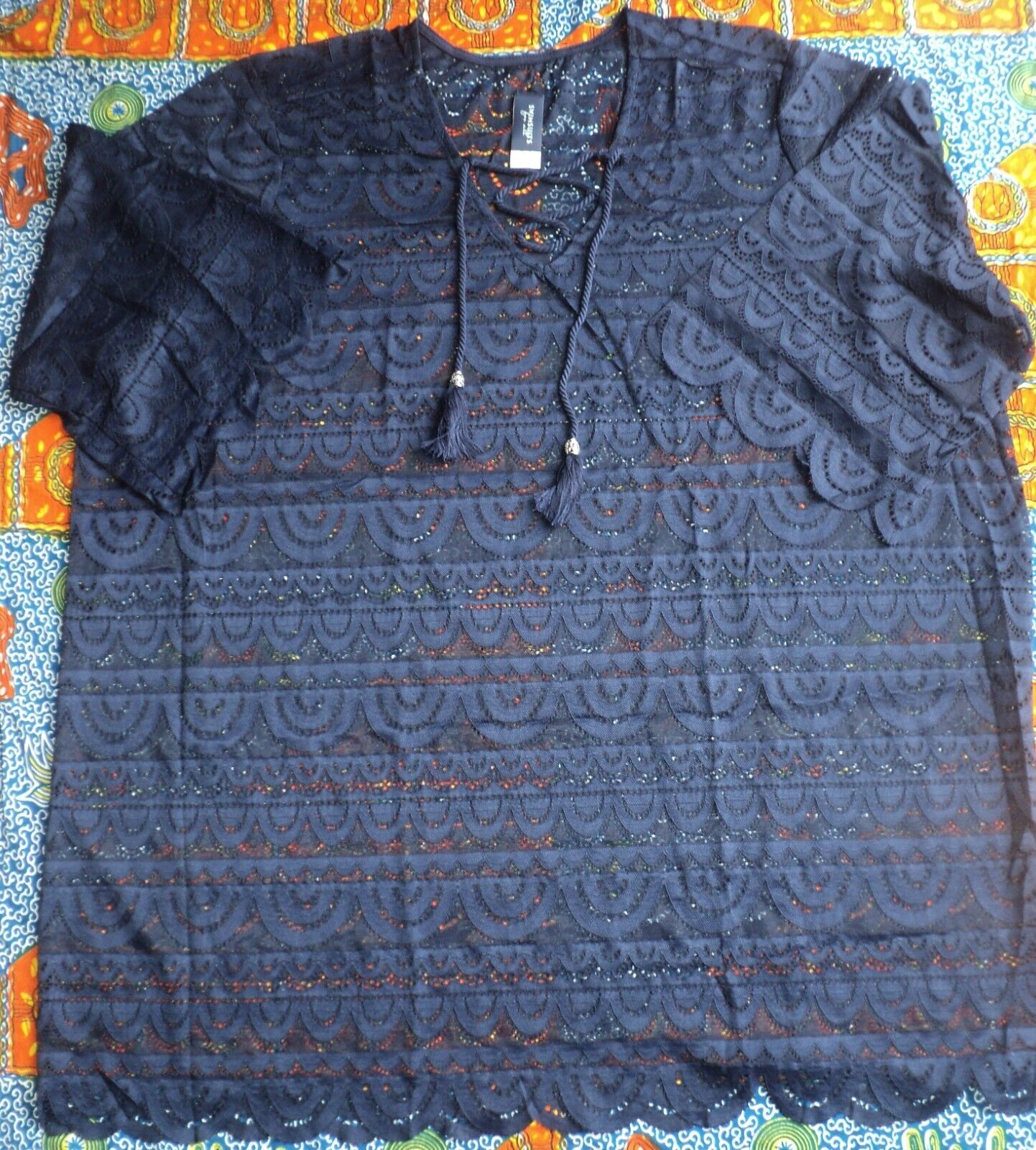 Swimsuits for all Plus Size Navy Scallop Lace Cover Up Size 34/36