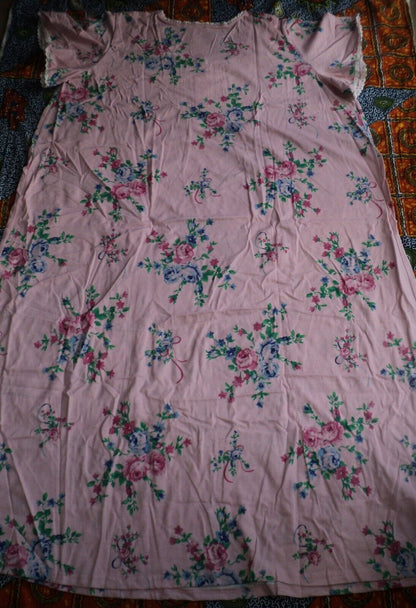 Only Necessities Plus Size Pink  Floral Long Pintucked Knit Nightgown Size 2X