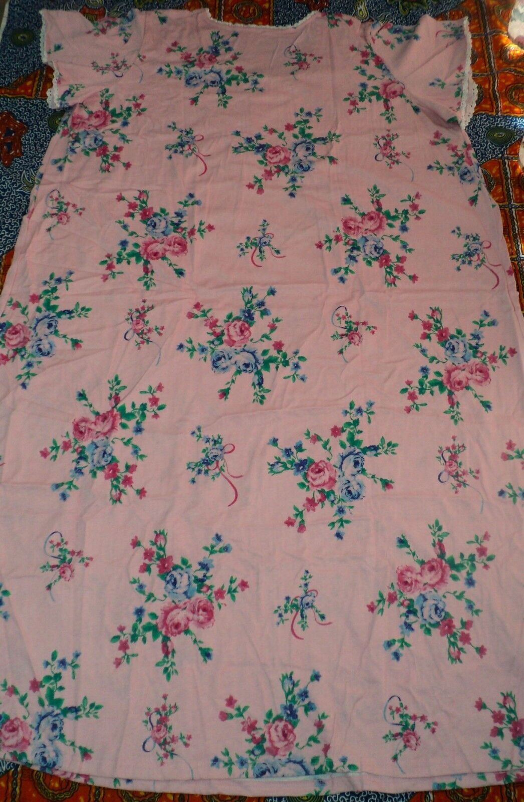 Only Necessities Plus Size Pink  Floral Long Pintucked Knit Nightgown Size 2X