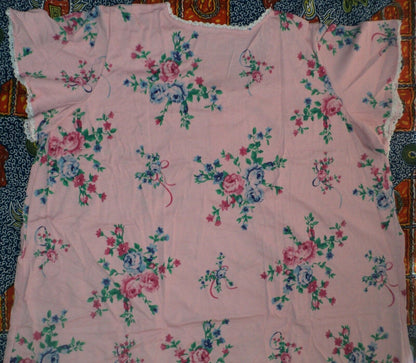 Only Necessities Plus Size Pink  Floral Long Pintucked Knit Nightgown Size 2X