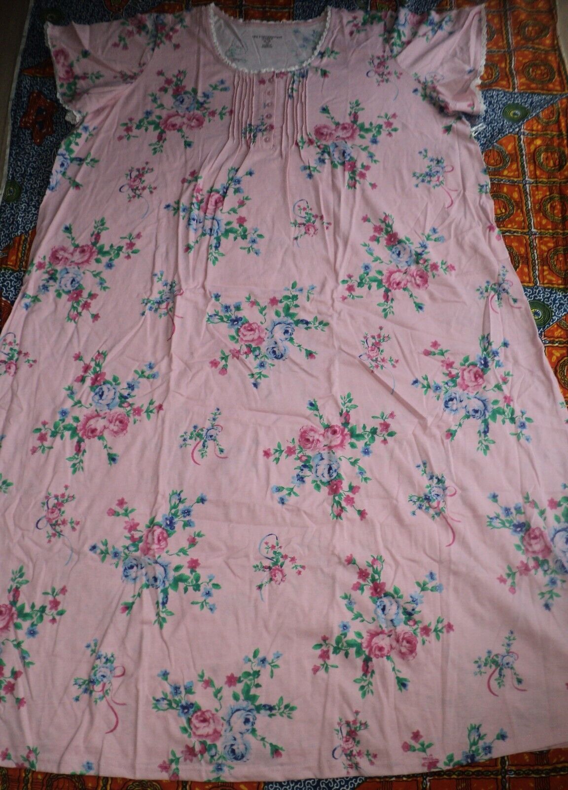 Only Necessities Plus Size Pink  Floral Long Pintucked Knit Nightgown Size 2X