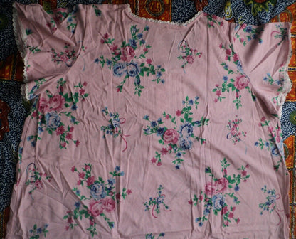 Only Necessities Plus Size Pink  Floral Long Pintucked Knit Nightgown Size 3X