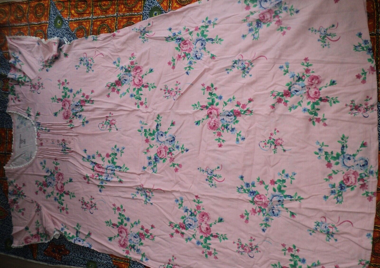 Only Necessities Plus Size Pink  Floral Long Pintucked Knit Nightgown Size 3X