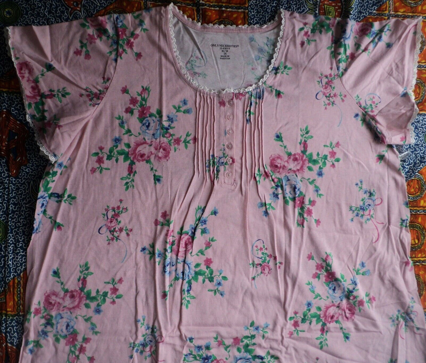 Only Necessities Plus Size Pink  Floral Long Pintucked Knit Nightgown Size 3X