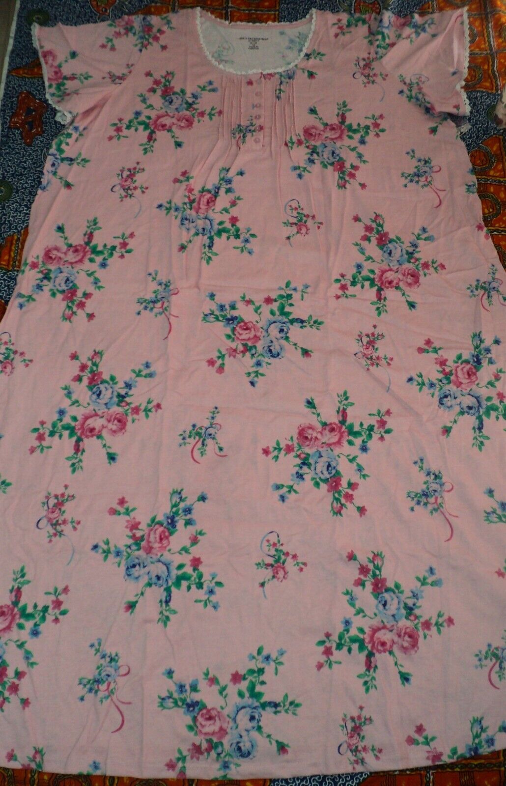 Only Necessities Plus Size Pink  Floral Long Pintucked Knit Nightgown Size 3X