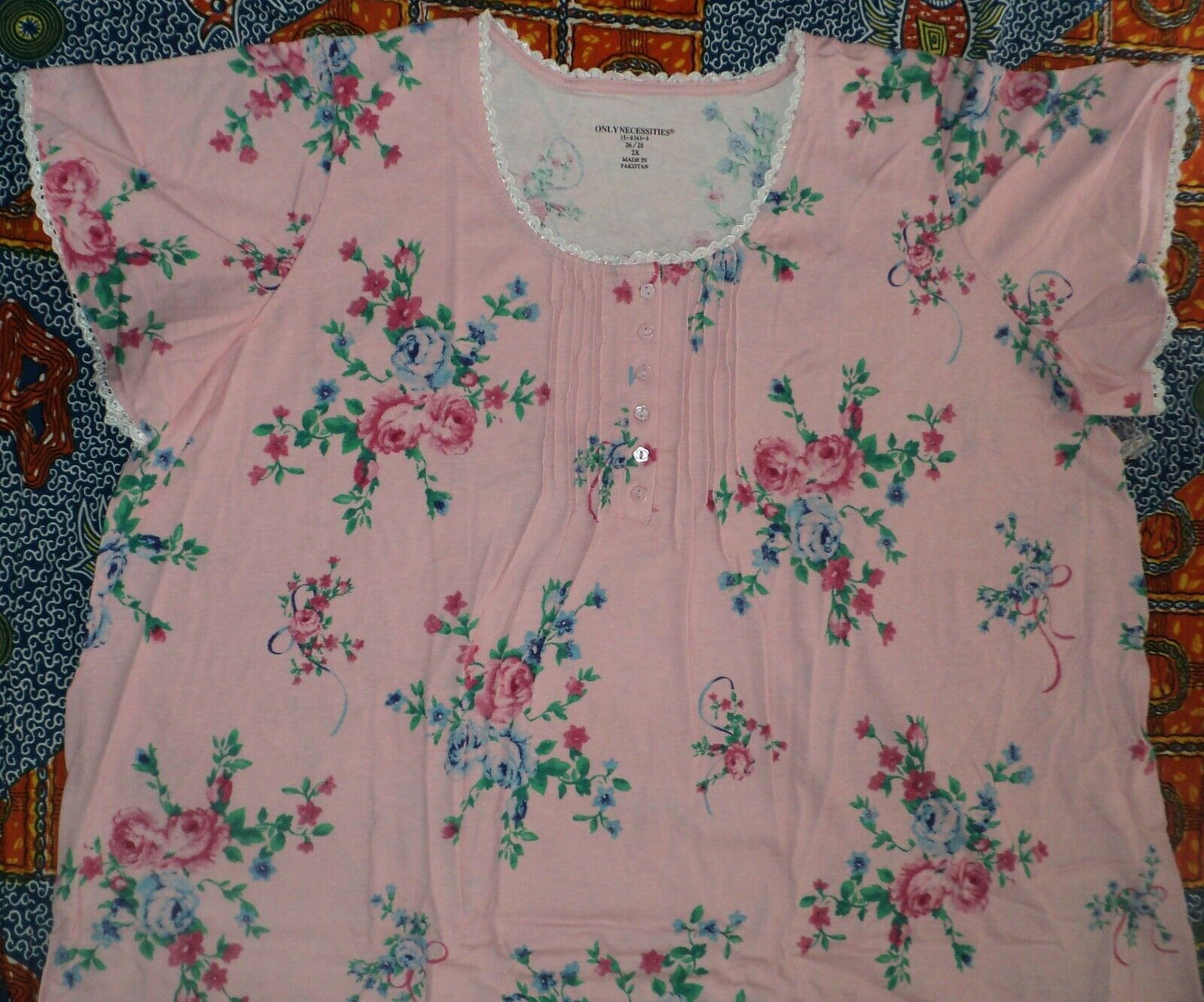 Only Necessities Plus Size Pink  Floral Long Pintucked Knit Nightgown Size 3X