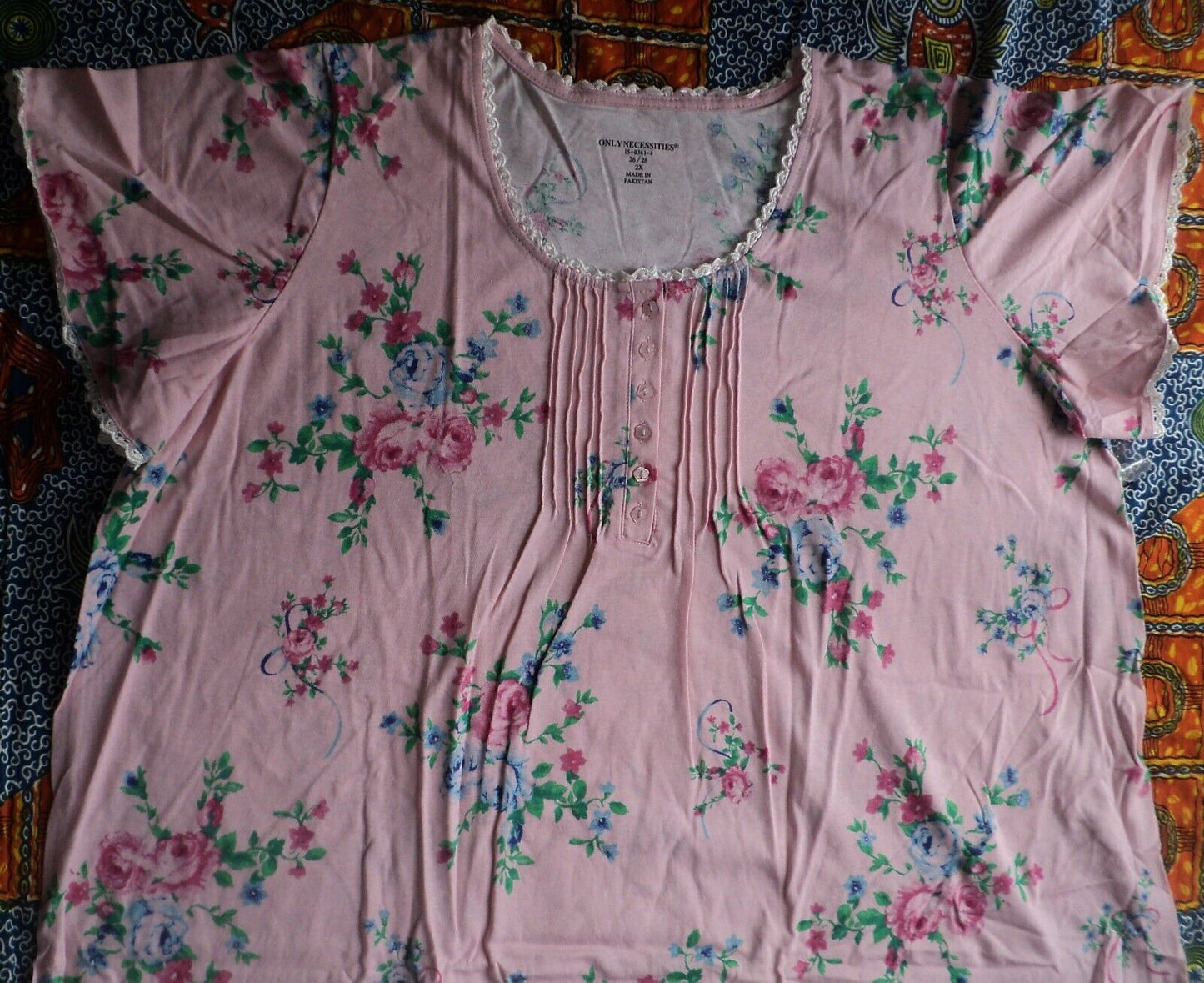 Only Necessities Plus Size Pink  Floral Long Pintucked Knit Nightgown Size 4X