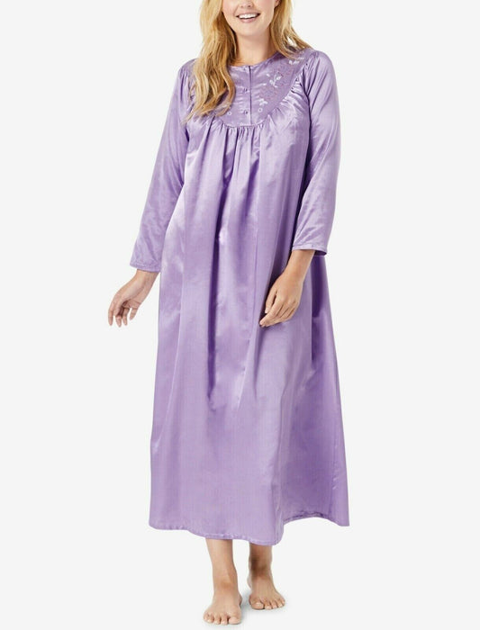 Only Necessities Plus Size Soft Iris Brushed Back Satin Nightgown Size 5X(38/40)