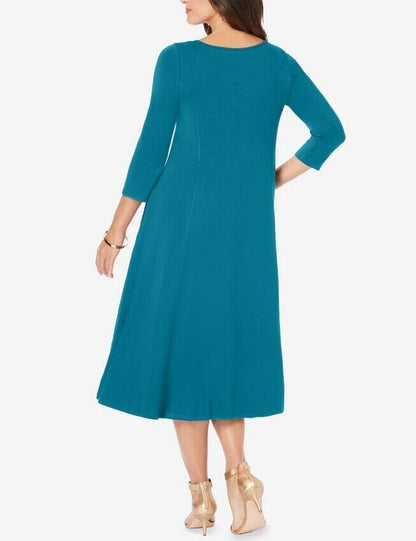 Jessica London Plus Size Deep Teal 3/4 sleeves Twisted Keyhole Dress Size 18W