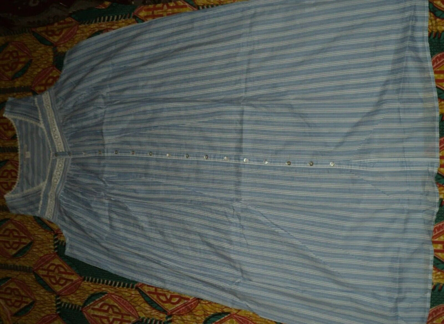 Dreams & Co. Plus Size French Blue Stripe Long Sleeveless Nightgown Size 4X