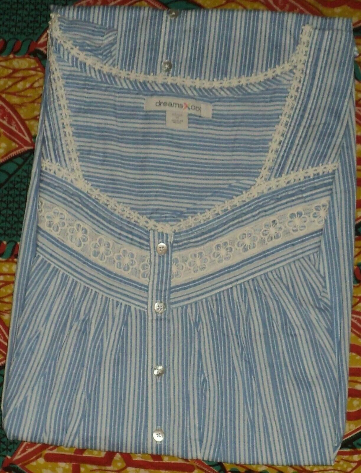 Dreams & Co. Plus Size French Blue Stripe Long Sleeveless Nightgown Size 4X