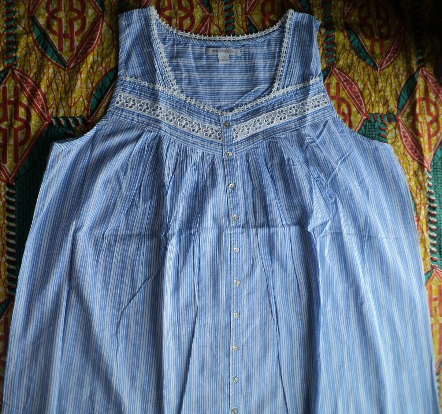 Dreams & Co. Plus Size French Blue Stripe Long Sleeveless Nightgown Size 4X