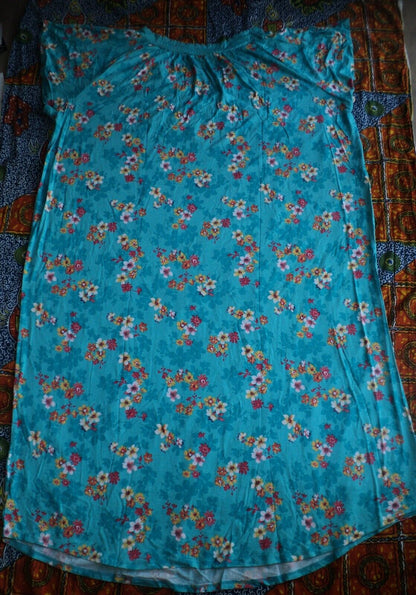 Dreams & Co. Plus Size Caribbean Blue Floral Lace Trim Knit Nightgown Size 1X