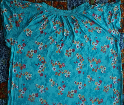 Dreams & Co. Plus Size Caribbean Blue Floral Lace Trim Knit Nightgown Size 1X