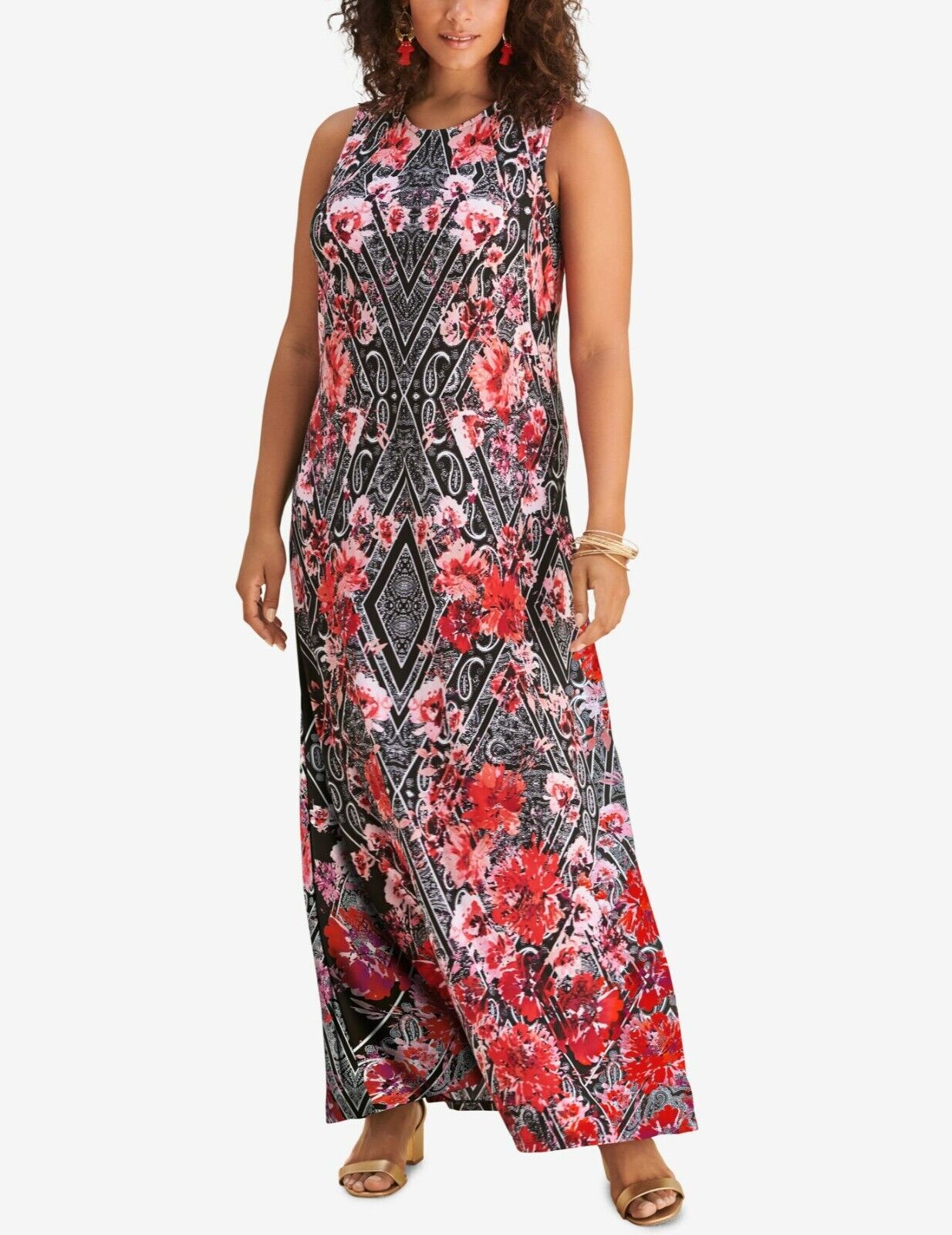 Denim 24/7  Plus Size Floral Paisley Ultra Smooth Print Maxi Dress Size 3X-30/32