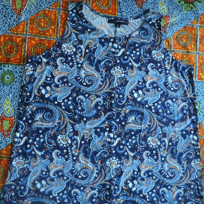 Denim 24/7  Plus Size Petite Navy Folklore Ultra Smooth Print Maxi Dress Size 4X