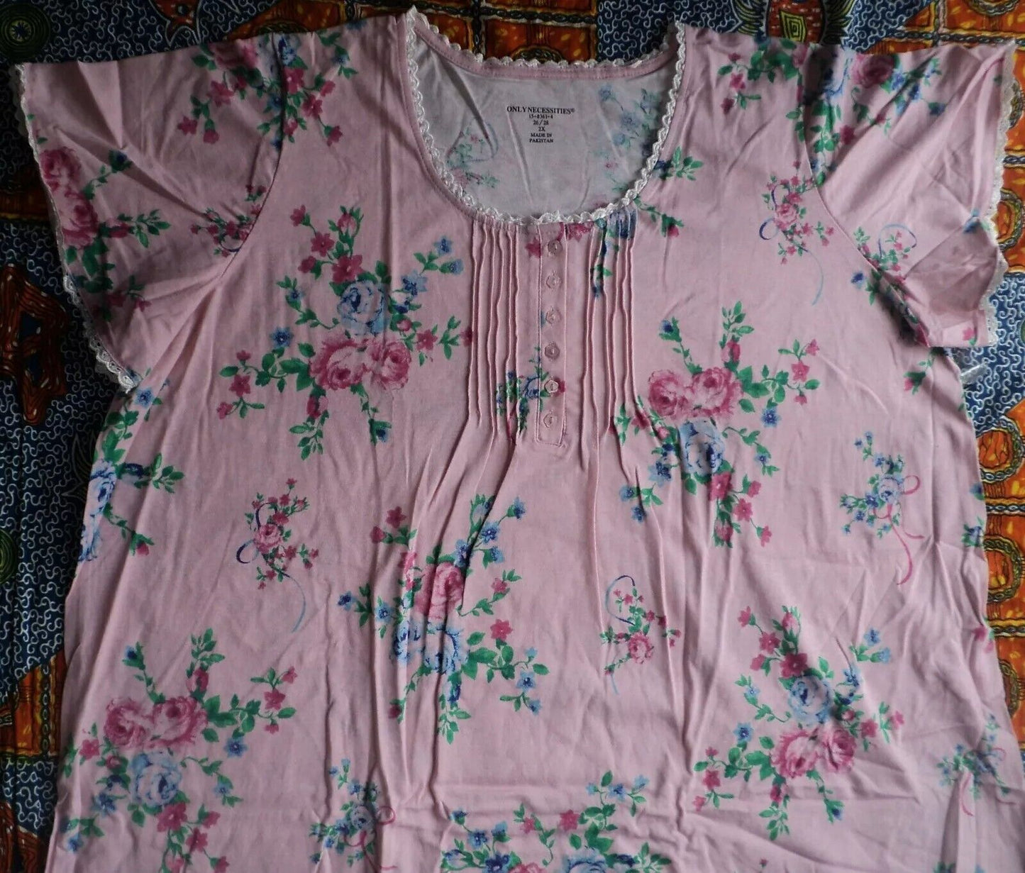 Only Necessities Plus Size Pink Floral Long Pintucked Knit Nightgown Size 6X