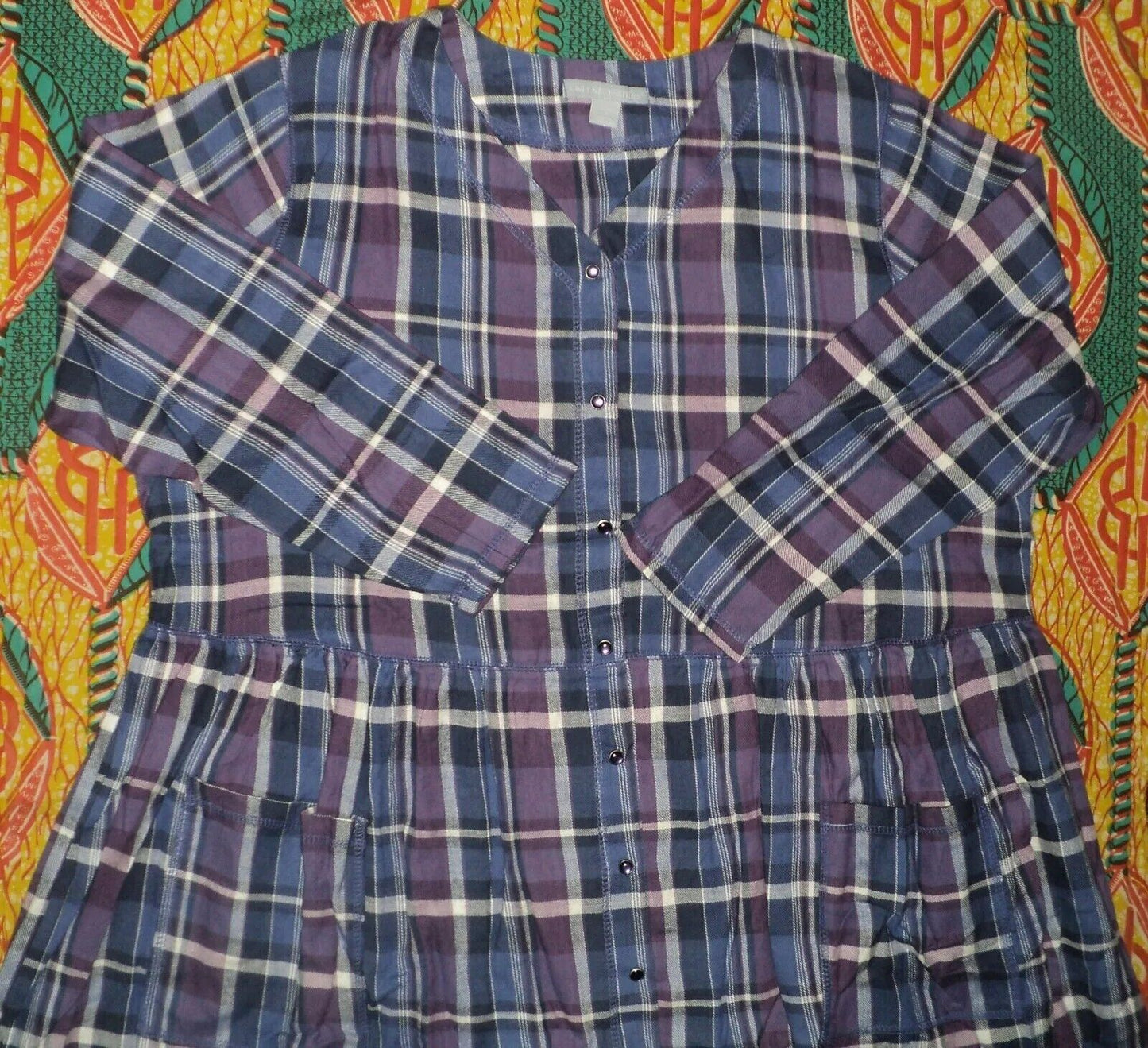 Only Necessities Plus Size Multi Plaid Flannel Snap-Front Lounger Size 2X(26/28)