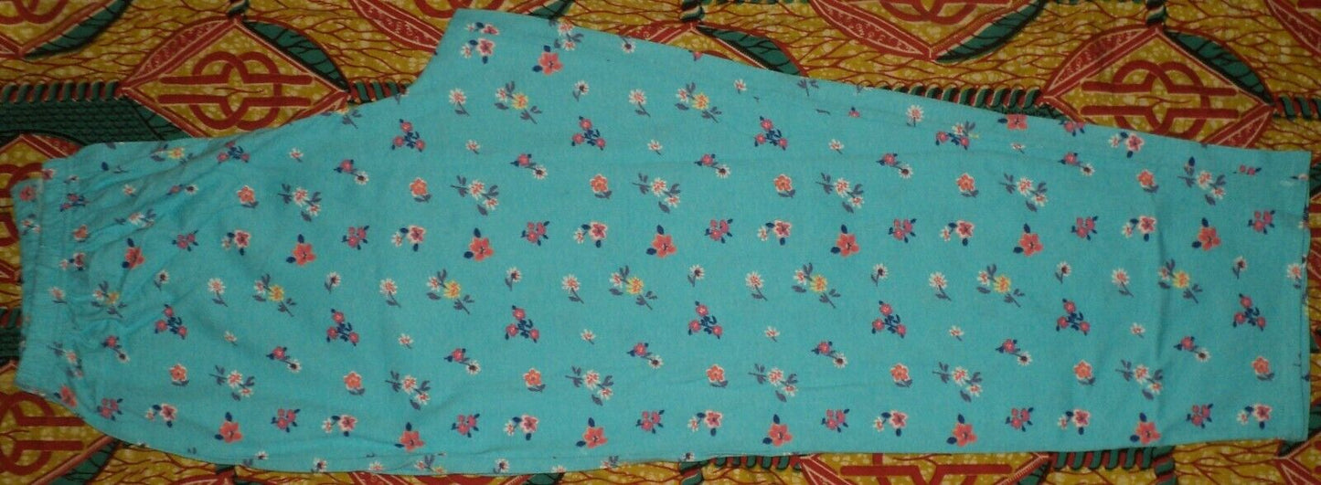 Only Necessities Plus Size Bright Aqua Flowers 3-piece Cotton Pajama Set Size L