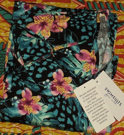 Swimsuits For All Plus Size Trop Animal Turq High-Low Cover Up Size 38/40