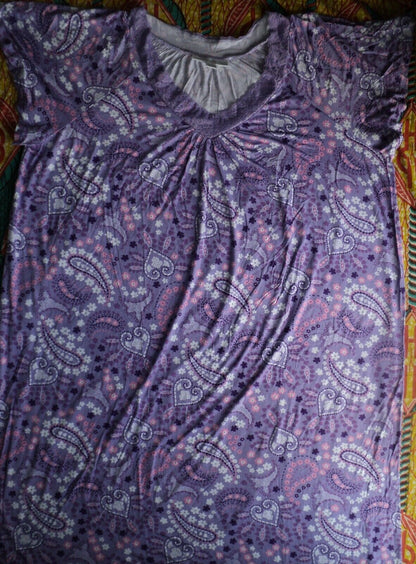 Dreams & Co. Plus Size Soft Iris Bloom Lace Trim Knit Nightgown Size L(18/20)