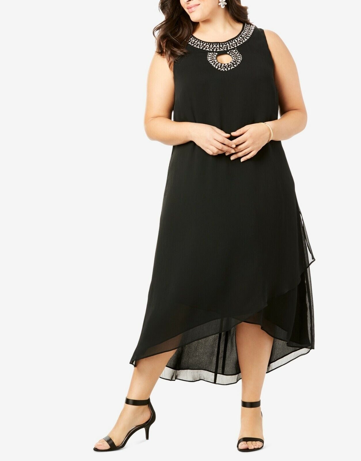 Denim 24/7 Plus Size Black Embellished High-Low Sleeveless Dress Size 32W