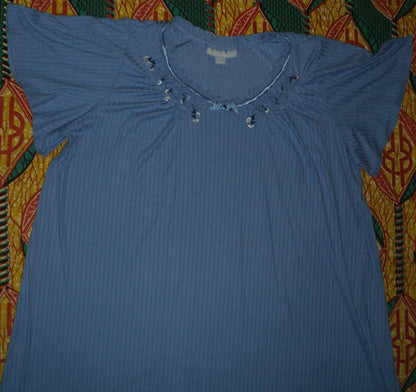 Only Necessities Plus Size Blue Flutter Sleeve Rib Knit Long Nightgown Size L