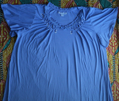 Only Necessities Plus Size Blue Flutter Sleeve Rib Knit Long Nightgown Size L