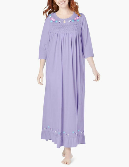 Only Necessities Plus Size Soft Iris 3/4 Sleeves Smocked Nightgown Size 2X-26/28