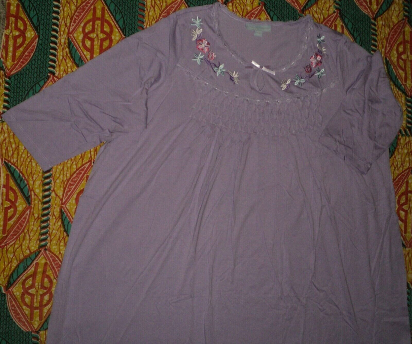 Only Necessities Plus Size Soft Iris 3/4 Sleeves Smocked Nightgown Size 2X-26/28