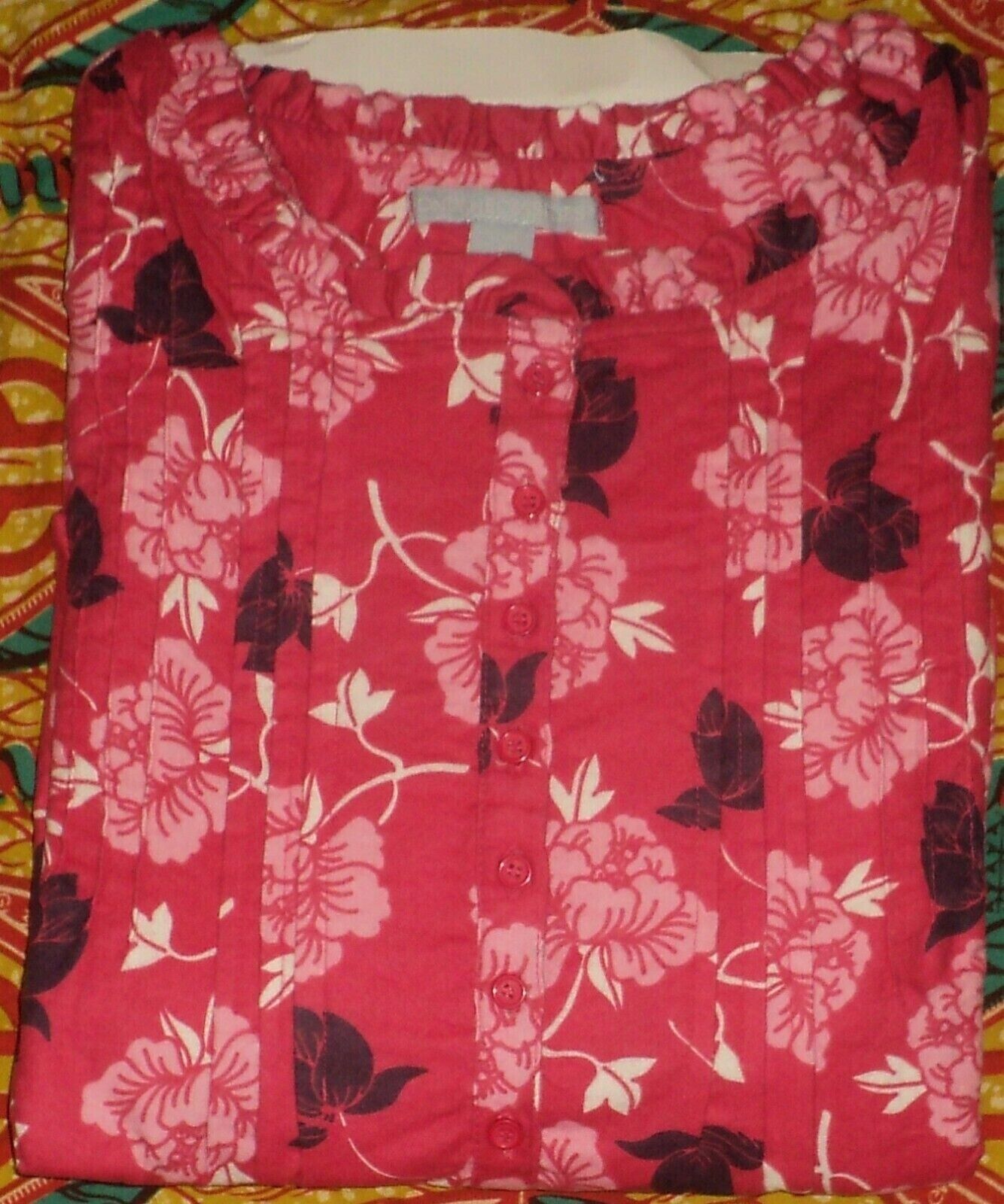 Only Necessities Plus Size Pink Burst Cotton Flannel Print Short Nightgown Sz 1X