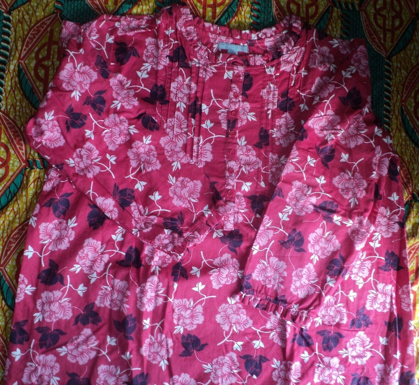 Only Necessities Plus Size Pink Burst Cotton Flannel Print Short Nightgown Sz 1X