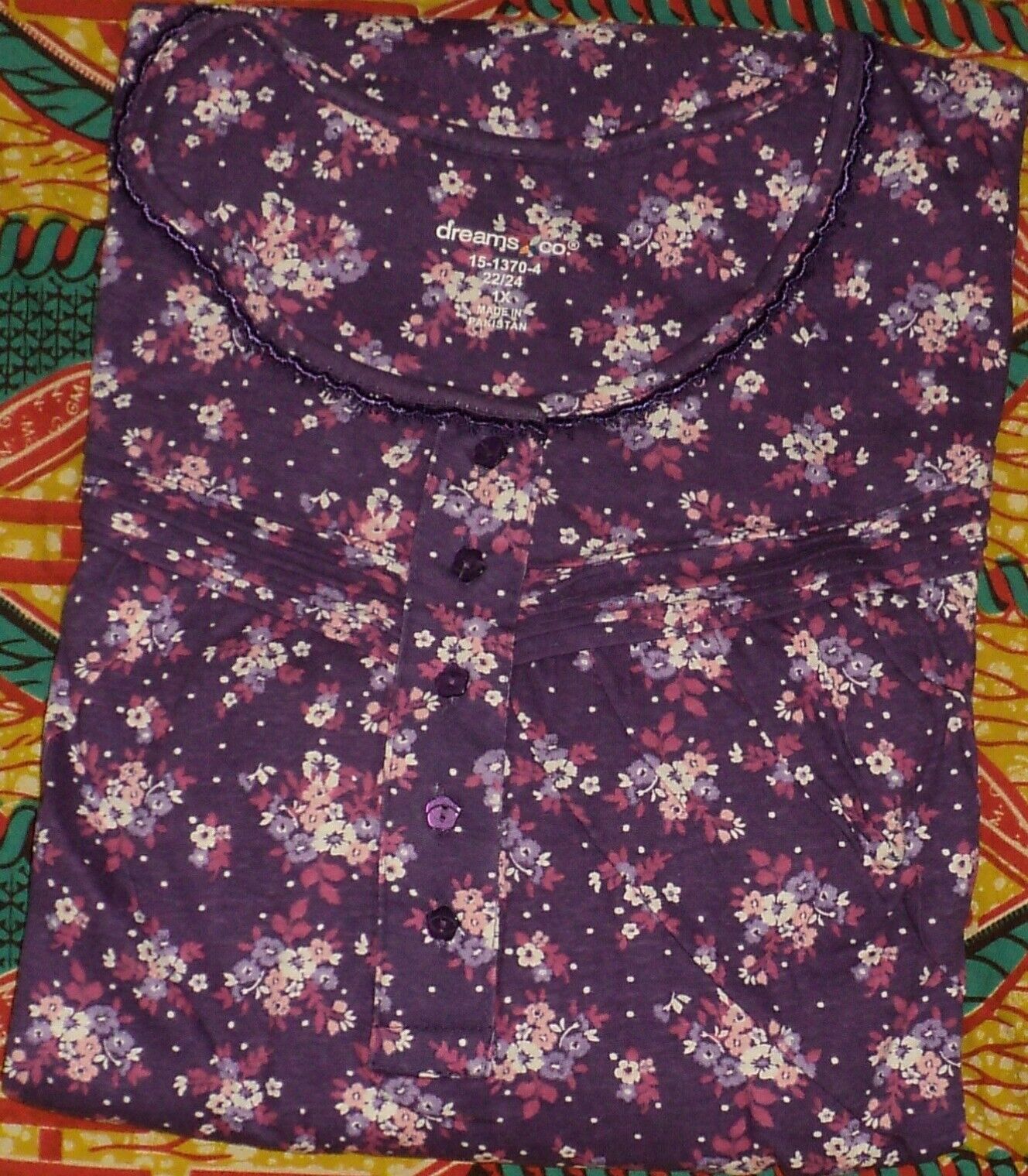 Dreams & Co. Plus Size Plum Burst Bouquet Long Cotton Knit Nightgown Size L