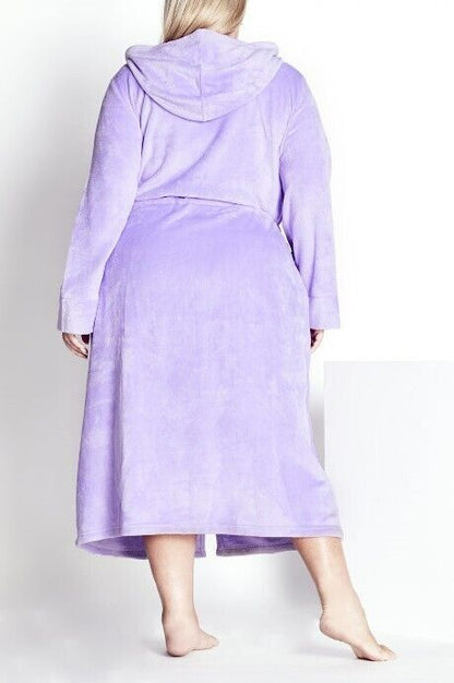 Avenue Plus Size Lavender Zip Front Plain Hooded Robe Size 30/32