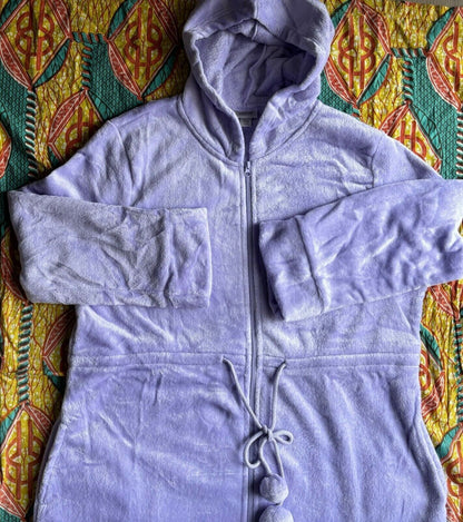 Avenue Plus Size Lavender Zip Front Plain Hooded Robe Size 34/36