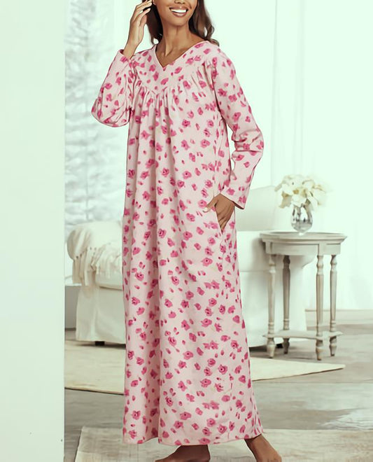 Cozee Corner Plus Size Rose Floral Printed Flannel Nightgown Size 3X(24W/26W)