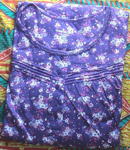 Dreams & Co. Plus Size Plum Burst Bouquet Long Cotton Knit Nightgown Size 6X