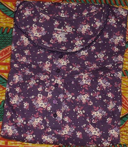 Dreams & Co. Plus Size Plum Burst Bouquet Long Cotton Knit Nightgown Size 6X