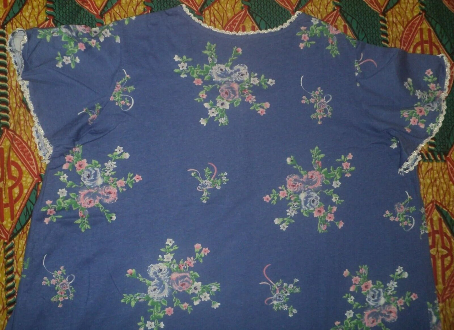 Only Necessities Plus Size Periwinkle Floral Long Pintucked Knit Nightgown Sz 5X