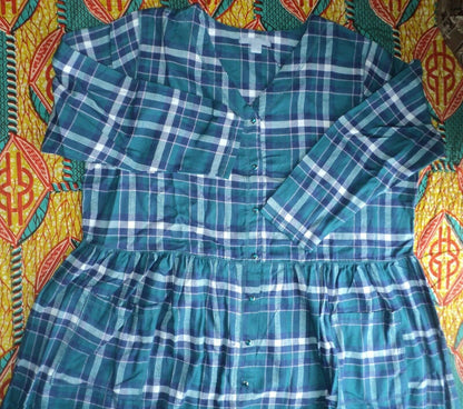 Only Necessities Plus Size Evening Blue Plaid Flannel Snap-Front Lounger Size 5X