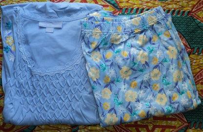 Only Necessities Plus Size Sky Blue Tulip Smocked Capri Pajamas Set Size 2X