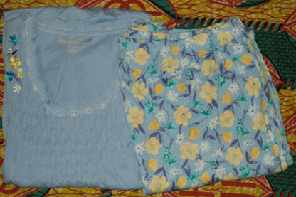 Only Necessities Plus Size Sky Blue Tulip Smocked Capri Pajamas Set Size 2X