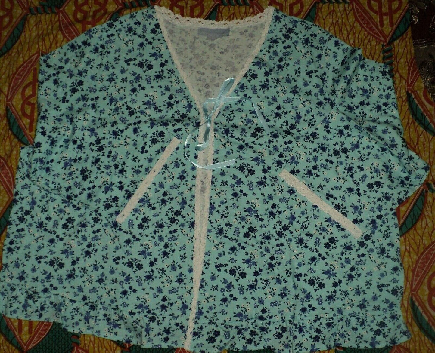 Only Necessities Plus Size Pale Ocean Pansy Nightgown & Bed Jacket Set Size 2X