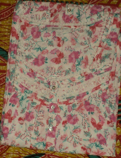 Dreams & Co. Plus Size White Wildflowers Long Sleeveless Floral Nightgown Sz 5X