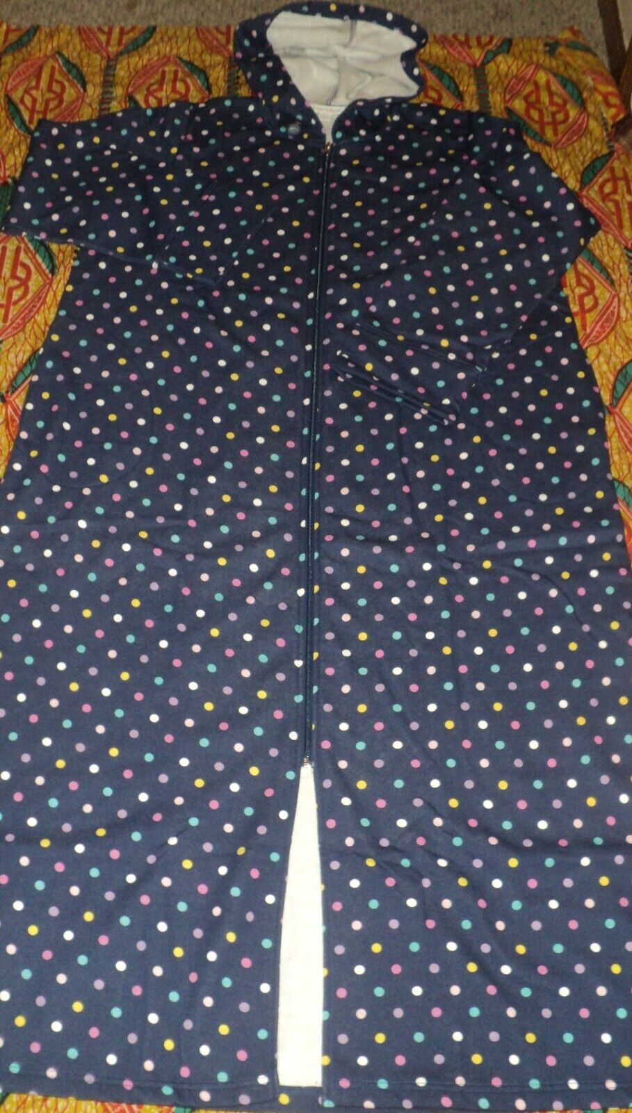 Dreams & Co. Plus Size Evening Blue Multi Dot Long Fleece Hoodie Robe Size 4X